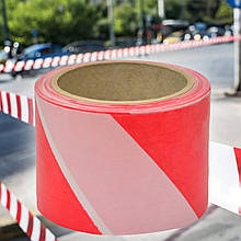 Сигнальна стрічка 604 огорожі з поліпропілену 70ммх100м, Червоно-біла (JS)