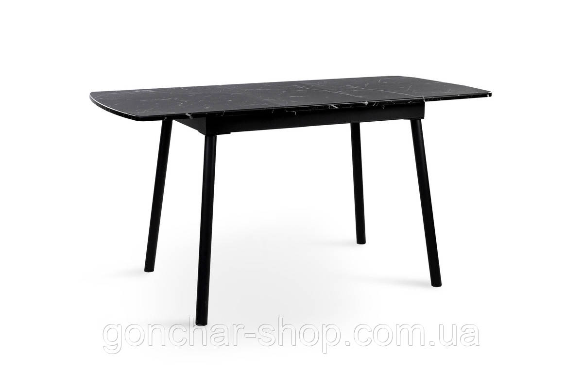 Стіл Соло 110(+35)*70 чорний метал/мрамор чорн, фото 1