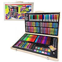 Набір художній для малювання 220 предметів, дерев'яний кейс