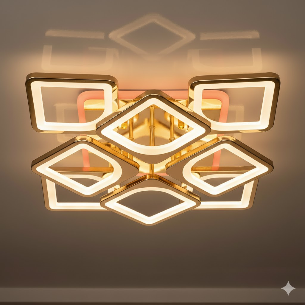 Люстра квадратна світлодіодна з пультом Diasha 150W до 25 м² колір Золотистий S8060/4+4G 3color, фото 1