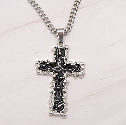 Кулон сріблястий на ланцюжку хрестик ретро з чорним фоном 5 см 60 см IgnisFlos567