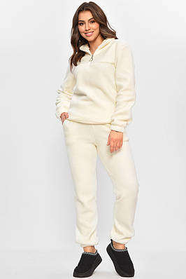 Спортивний костюм жіночий однотонний на флісі молочного кольору 207964T Безкоштовна доставка