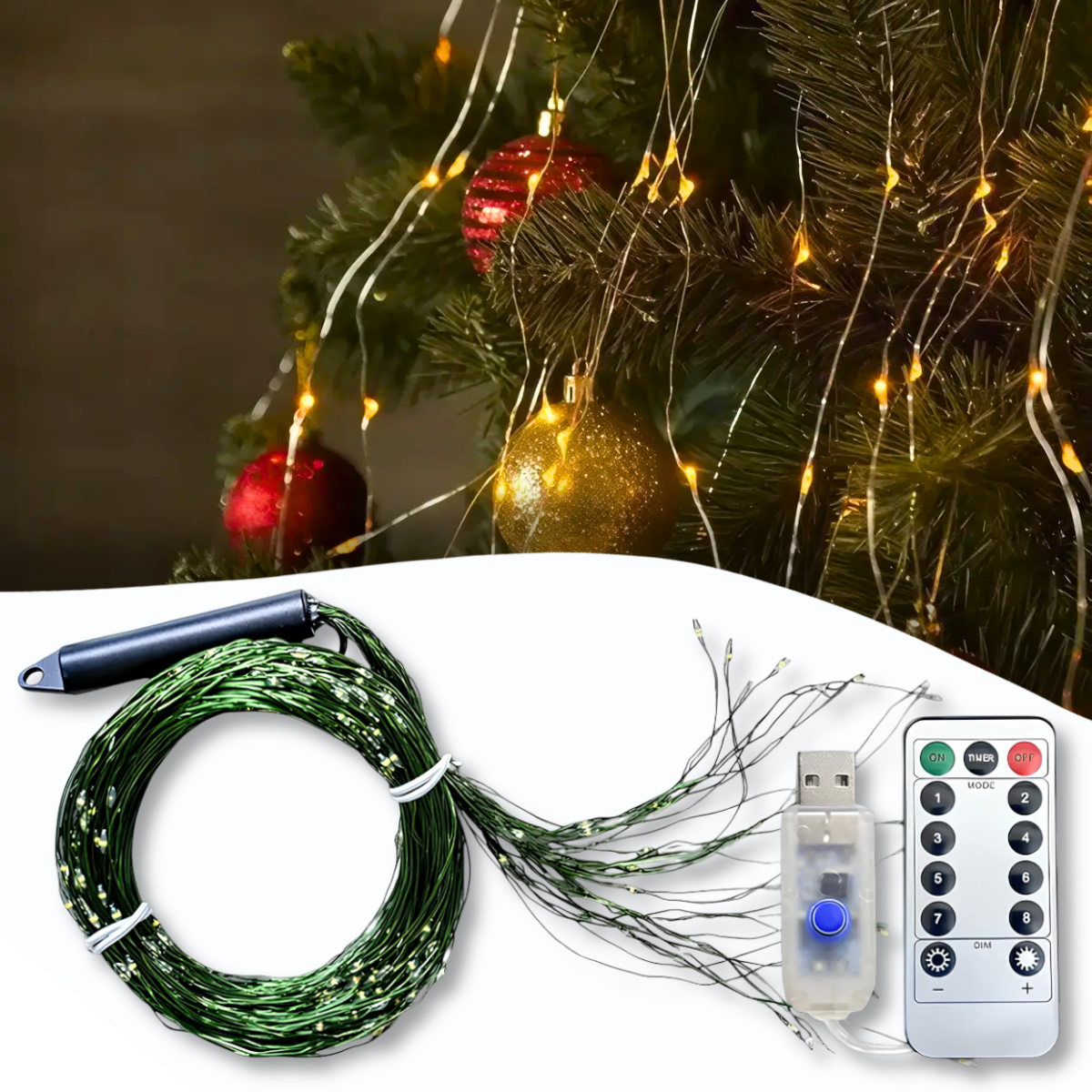 USB Гірлянда "Кінський хвіст" 2 метри 20 ниток 400 LED 8 режимів свічення Тепле біле світло, фото 1