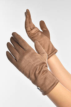 Рукавички жіночі замшеві на штучному хутрі сенсорні бежевого кольору р.7,5 207994M