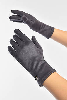 Рукавички жіночі замшеві на штучному хутрі сенсорні темно-сірого кольору р.7,5 207997M