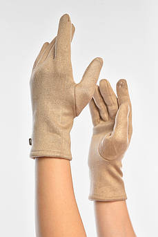 Рукавички жіночі замшеві на штучному хутрі сенсорні світло-бежевого кольору. р.7,5 207999M