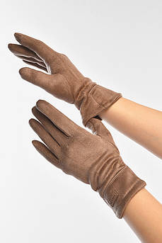 Рукавички жіночі замшеві на флісі сенсорні темно-бежевого кольору р.7,5 208018M