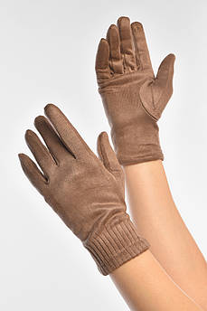 Рукавички жіночі замшеві на флісі сенсорні темно-бежевого кольору р.7,5 208025M