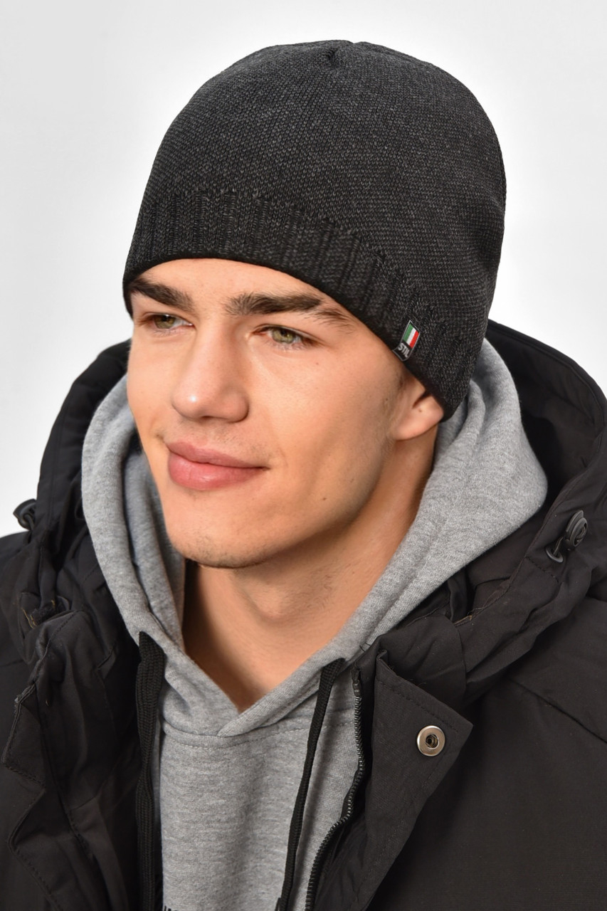 Шапка чоловіча на флісі темно-сірого кольору 208058M, фото 1