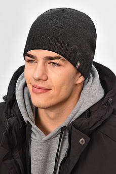 Шапка чоловіча на флісі темно-сірого кольору 208058M