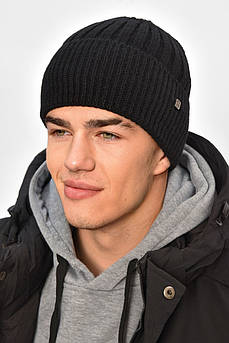 Шапка чоловіча на флісі чорного кольору 208059M