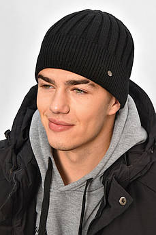 Шапка чоловіча на флісі чорного кольору 208063M