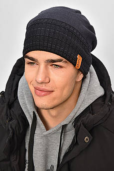 Шапка чоловіча на флісі темно-синього кольору 208084M