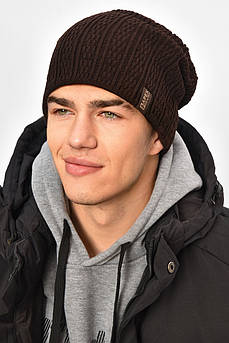 Шапка чоловіча на флісі коричневого кольору 208090M