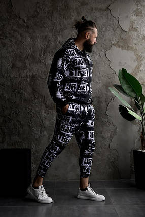 Чорний спортивний осінній костюм з написами худі штани, фото 1