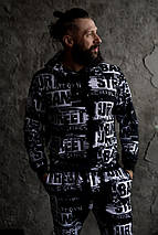 Чорний спортивний осінній костюм з написами худі штани, фото 3