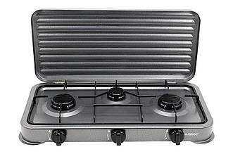 Плита газова настольна на 3 конфорки 580х280х55мм з кришкою эмаль (2107)