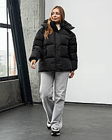 Жіноча Зимова Куртка Пуфер Оверсайз Чорний Тепла Shopingo