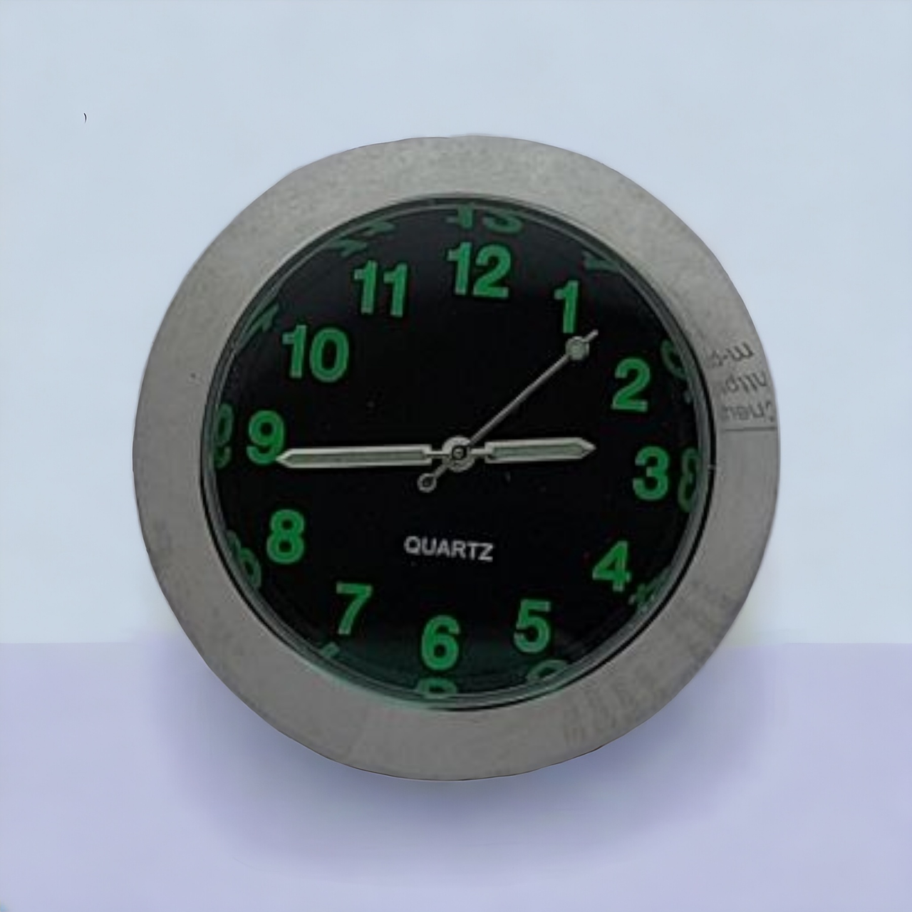 Автомобільний годинник кварцовий люмінесцентний, міні годинник на панель авто, циферблат темний, чорний мат, фото 1