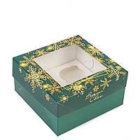 Коробка 170х170х90 (на 4 капкейка) з вікном "Новорічна"