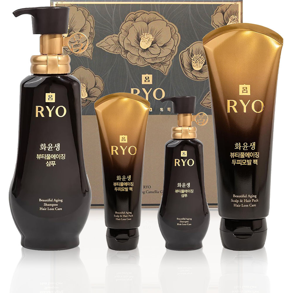 RYO Beautiful Aging Camelia Gift Set — антивіковий набір проти випадіння волосся з екстрактом камелії та женьшенем 720 мл, фото 1