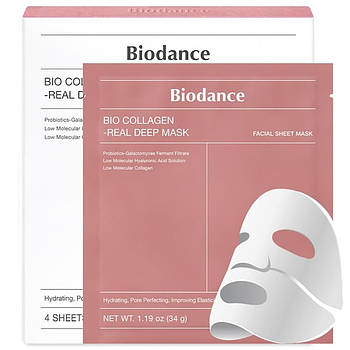 Набір колагенових гідрогелевих масок, 4шт, BIODANCE Bio-Collagen Real Deep Mask / Комплект масок для інтенсивного зволоження
