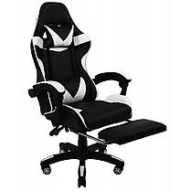 Крісло комп'ютерне геймерське Bonro B-810 чорно-біле екошкіра з підставкою для ніг і регулюванням кута нахилу + 2 подушки, фото 2