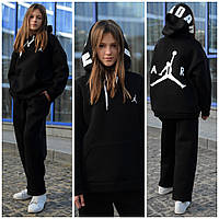 Теплый красивый модный подростковый спортивный костюм оверсайз на девочку прямые штаны и худи с карманом и капюшоном 12-16 лет.
