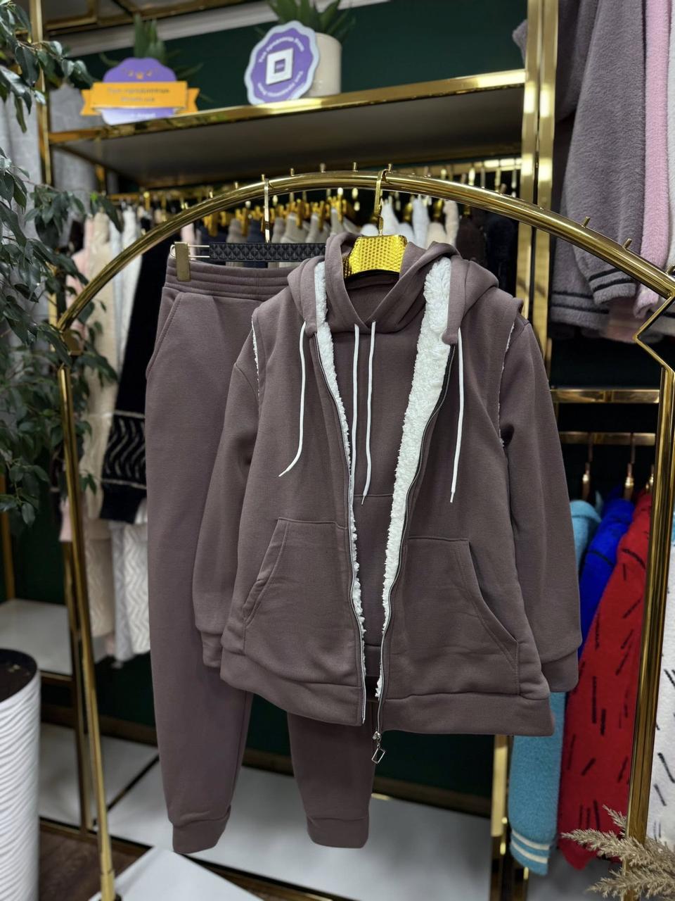 Теплий жіночий костюм-трійка на флісі, тканина "Трикотаж" 44, 46, 48, 50, 52 розмір 44