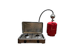 Газова плита двухкомфорочна OCEAN+ Балон  InterTool 8л + редуктор зі шлангом + пальник на балон у подарунок