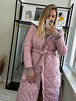 Жіноча пудрова зимова куртка з еко хутром | Тепла лакована куртка з плащівки лаке | Розмір 42-44, 46-48