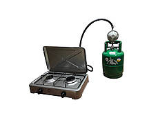 Газова плита двухкомфорочна OCEAN + Балон Rudyy 15л + редуктор зі шлангом + пальник на балон у подарунок, фото 2