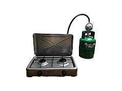 Газова плита двухкомфорочна OCEAN + Балон Rudyy 5л + редуктор зі шлангом + пальник на балон у подарунок
