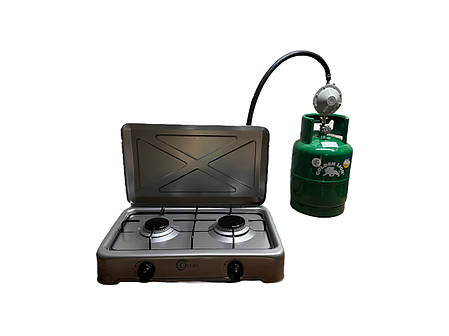 Газова плита двухкомфорочна OCEAN + Балон Rudyy 15л + редуктор зі шлангом + пальник на балон у подарунок, фото 1