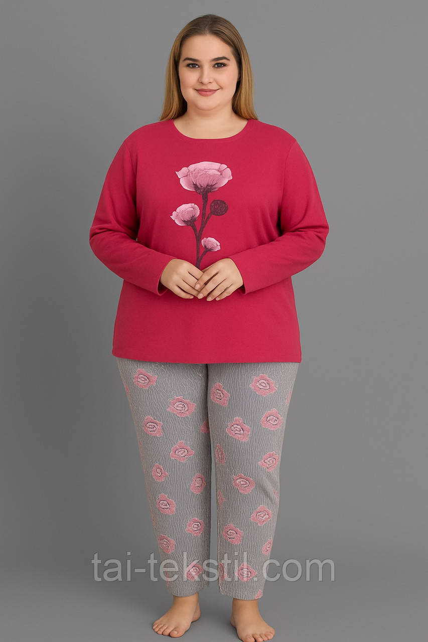 Піжама жіноча з начосом на байці більші розміри PLUS SIZE (БАТАЛ) L-4XL Туреччина