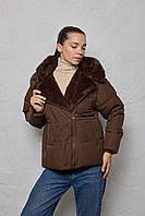 Куртка жилет жіноча косуха капюшон хутро М коричнева 2XL