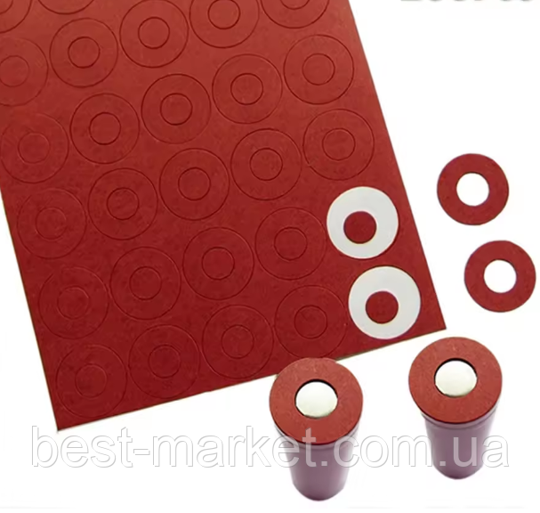 Прокладка для складання акумуляторних батарей, клейка основа, 17х17х0,2 mm, Red, 50 штук у пластині, фото 1