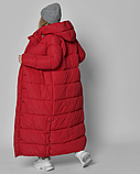 Жіночий довгий червоний пуховик 8898, фото 7