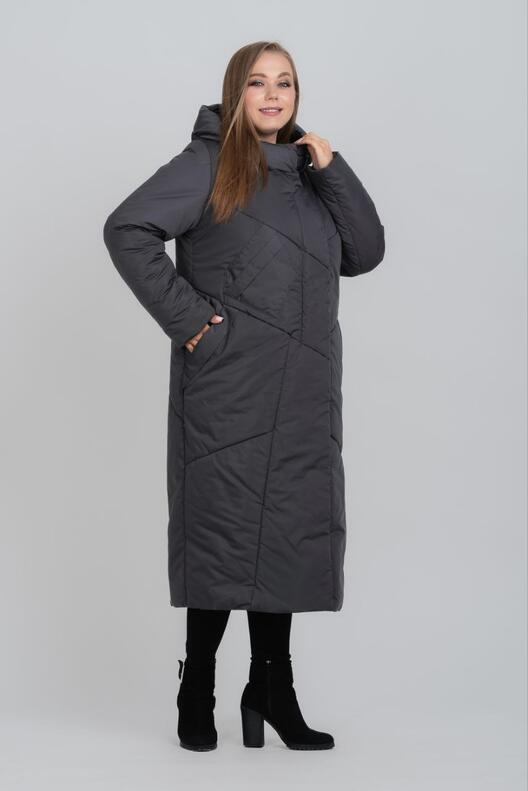 Елегантне зимове пальто напівприлеглого крою в кольорі графіт M-1068, розміри 48-64, фото 1