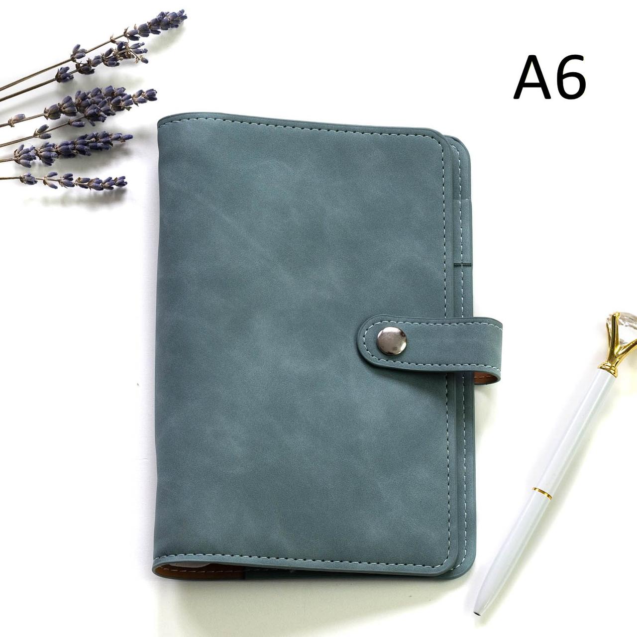 Блокнот на кільцях із шкірзамінника А6 діаметр кілець 20мм Блакитний BSH073, фото 1