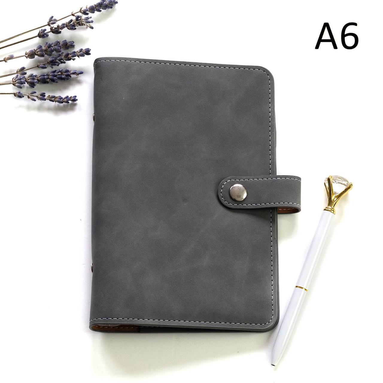 Блокнот на кільцях із шкірзамінника А6 діаметр кілець 20мм Сірий BSH074, фото 1