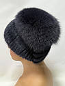 Зимова норкова шапка з помпоном з хутра песця "Бабка" Графіт, фото 7