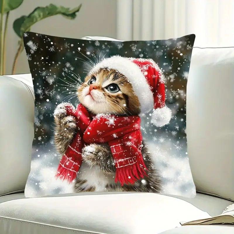 Новорічна подушка з принтом Кошенят, фото 1