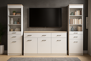 Сучасна модульна біла вітальня стінка у вітальню зал 2 метри під телевізор тв з комодом у стилі модерн Top-Mix VMV Holding