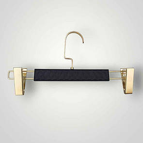 Плічки вішалки з золотими прищіпками і гачком 30 см чорні шкіряні з тремпеля для штанів і спідниць уп.5 шт