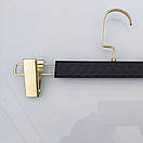 Плічки вішалки з золотими прищіпками і гачком 30 см чорні шкіряні з тремпеля для штанів і спідниць уп.5 шт, фото 3