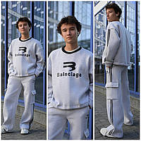 Спортивный костюм с лампасами на мальчика , теплый , модный, красивый кофта и прямые штаны с карманами 11,12,13,14 лет. Серый