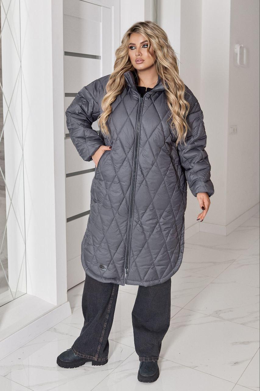 Жіноча сіра зимова куртка великих розмірів Т-800, фото 1