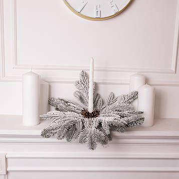 Штучний підсвічник вінок Новорічний з декором засніженим на 1 свічку SOK-O-4