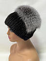 Зимова норкова шапка з помпоном з хутра песця "Бабка" Чорна з сірим бубоном, фото 5
